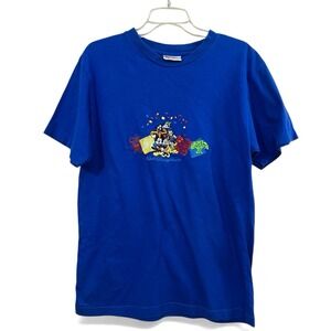 Vtg Y2K Walt Disney World Embroidered T-Shirt L Blue Mickey Goofy Donald Pluto